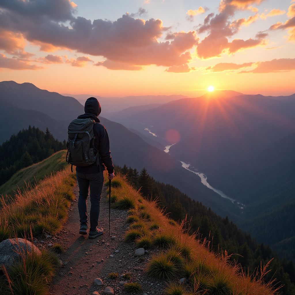 Person hiking in mountains